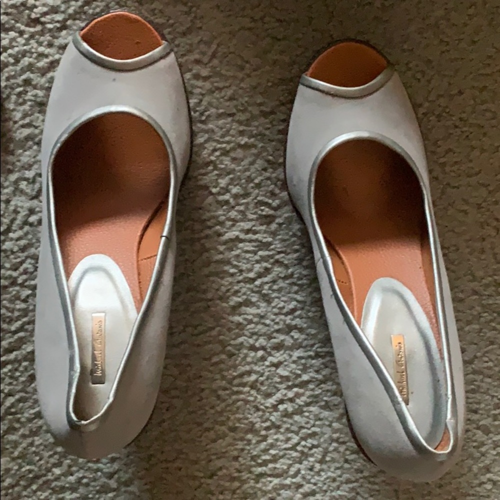 Grey, open toed heels